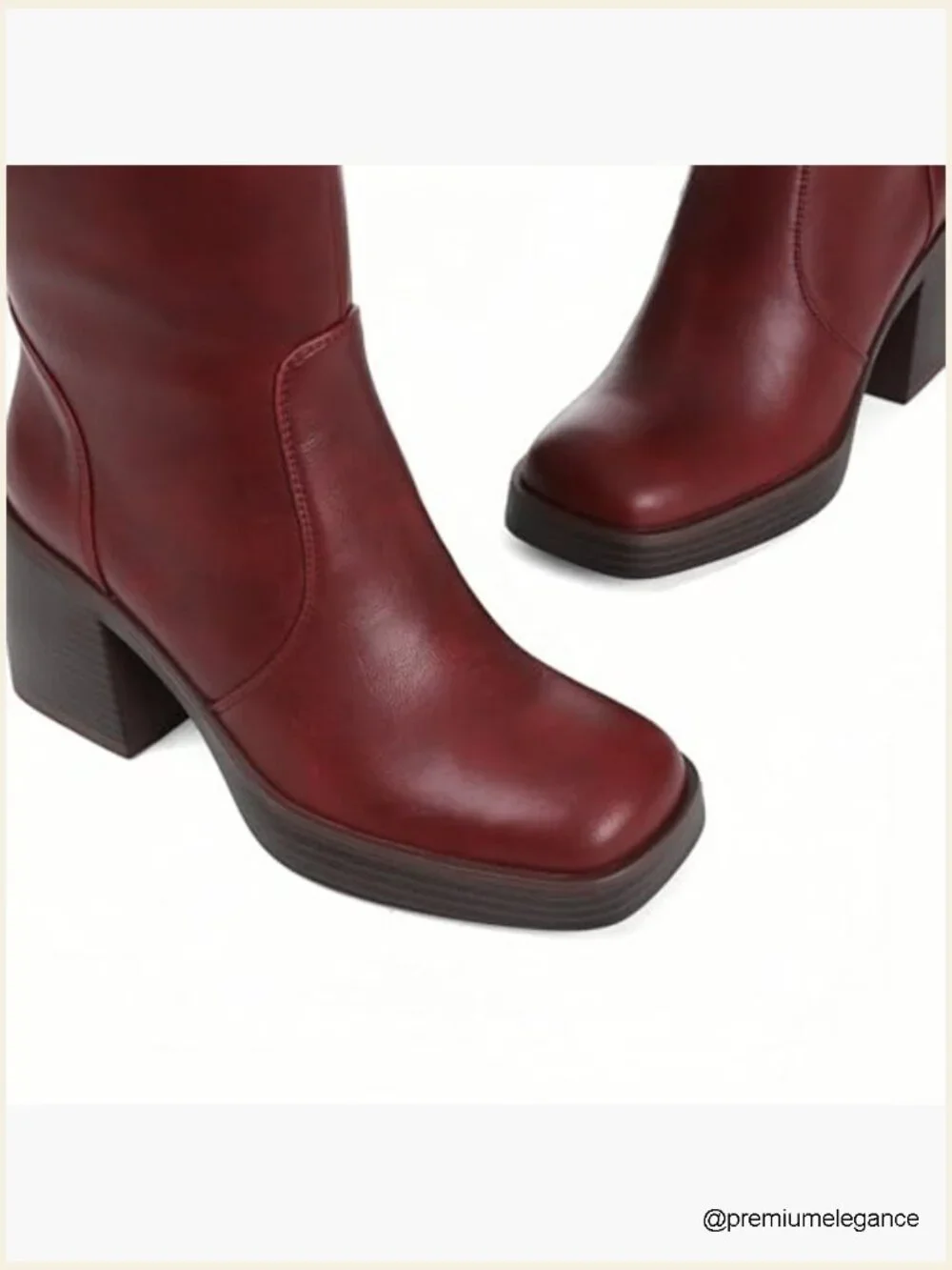Faux Leather Platform Chunky Square Toe Heeled Knee High Boots